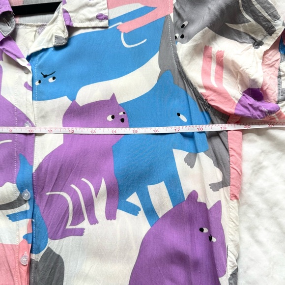 Pastel Cat Print Short Sleeve Collared Button Down Tunic/Shirt Dress Sz. S - Picture 4 of 12